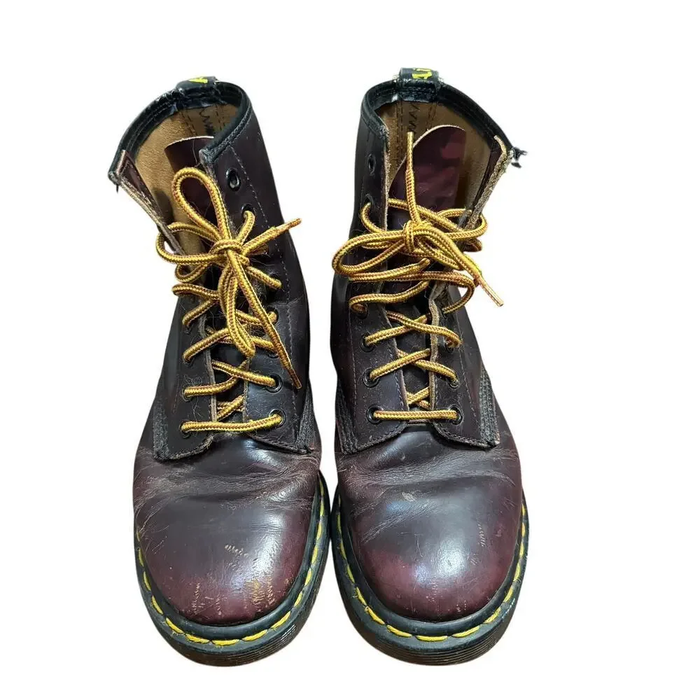 Vintage Dr Martens Burgundy Red Distressed Leather Boots Size 5
